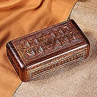 Wood jewelry box, 'Armenian Gems' - Hand-Carved Rectangular Wood Jewelry Box with Armenian Motif