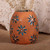 Ceramic vase, 'Azure Blooms' - Classic Artisan-Made Floral Azure and Brown Ceramic Vase