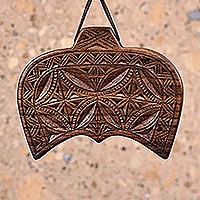 Wood wall decor, 'Double Amulet' - Geometric-Patterned Walnut Wood Daghdghan Wall Decor