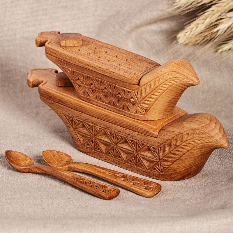 Set of 2 Hand-Carved Bird-Shaped Beechwood Condiment Bowls - Sylvan ...