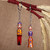 Wood keychains, 'Festive Taraz' (set of 2) - Glazed 2-Piece Yellow and Red Taraz Couple Wood Keychain Set
