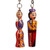 Wood keychains, 'Festive Taraz' (set of 2) - Glazed 2-Piece Yellow and Red Taraz Couple Wood Keychain Set