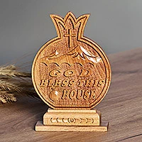 Wood decorative accent, 'Omens and Greetings' - Inspirational Pomegranate-Shaped Beechwood Decorative Accent