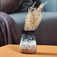 Ceramic vase, 'Blue Perception' - Handcrafted Modern Blue and Brown Ceramic Bouquet Vase