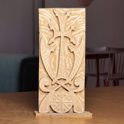 Felsite stone sculpture, 'Ancient Khachqar' - Hand-Carved Natural Felsite Stone Sculpture of Khachqar