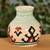 Jarrón de ceramica - Jarrón de cerámica verde y marfil con estampado clásico hecho a mano