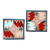 Ceramic coasters, 'Blue Metropolis' (pair) - Pair of Handcrafted Ceramic Coasters in Blue and Red Hues