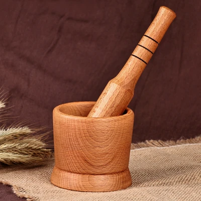Wood mortar and pestle, 'Forest Mixture' - Hand-Carved Beechwood Mortar and Pestle from Armenia