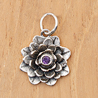 Amethyst flower pendant, 'Sacred Lilac Lotus' - Hand Crafted Floral Amethyst and Sterling Silver Pendant