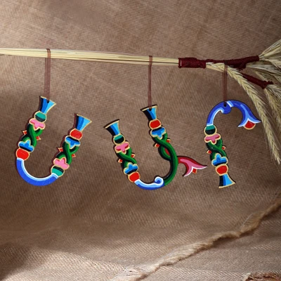 Wood ornaments, 'Armenian Nature' (set of 3) - Artisan-Made 3-Piece Armenian Mountain Alphabet Ornament Set