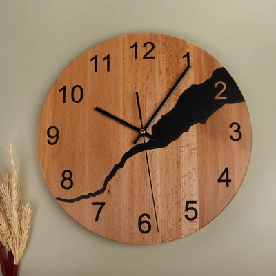 Wood wall clock, 'Midnight Time' - Artisan-Made Round Brown and Black Beech Wood Wall Clock