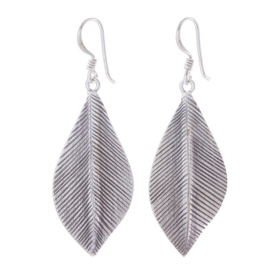Sterling silver dangle earrings, 'Tulsi Leaf' - Sterling Silver Dangle Earrings Leaves