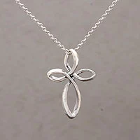 Sterling silver pendant necklace, 'Cross Loops' - 925 Sterling Silver Cross Pendant Necklace from Bali