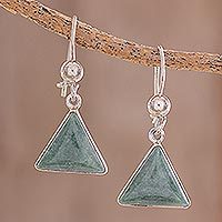 Jade dangle earrings, 'Green Triangle of Life' - Green Triangular Jade Dangle Earrings from Guatemala