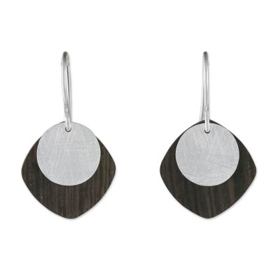 Sterling silver and wood dangle earrings, 'Simple and Sophisticated' - Sterling Silver and Wood Dangle Earrings from Thailand
