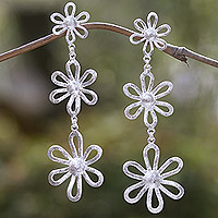 Sterling silver dangle earrings, 'Floral Rain' - Sterling Silver Dangle Earrings with Floral Details