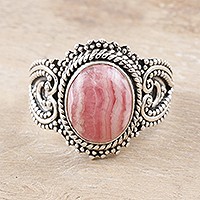 Rhodochrosite cocktail ring, 'Positively Rosy' - Unique Rhodochrosite Cocktail Ring for Women
