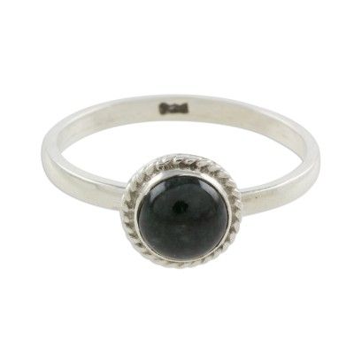 Jade solitaire ring, 'Ancient Circle' - Dark Green Jade Solitaire Ring Crafted in Guatemala