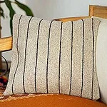 Striped All Wool Black and Light Taupe Cushion Cover, 'Oaxacan Stripes'