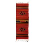 Zapotec wool table runner, 'Crimson Sun' (1x4) - Zapotec Wool Table Runner 1 x 4 Ft Red Handmade in Mexico
