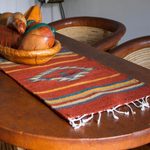 Zapotec wool table runner, 'Crimson Sun' (1x4) - Zapotec Wool Table Runner 1 x 4 Ft Red Handmade in Mexico