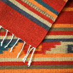 Zapotec wool table runner, 'Crimson Sun' (1x4) - Zapotec Wool Table Runner 1 x 4 Ft Red Handmade in Mexico