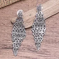 Sterling silver waterfall earrings, 'Cascade of Modernity' - Handcrafted Textured Sterling Silver Waterfall Earrings