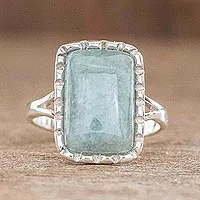 Jade cocktail ring, 'Subtle in Apple Green' - Square Cut Apple Green Jade Cocktail Ring from Guatemala