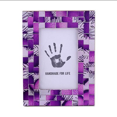 Glass mosaic photo frame, 'Purple Impression' (4x6) - 4x6 Rectangular Glass Mosaic Purple Photo Frame from India