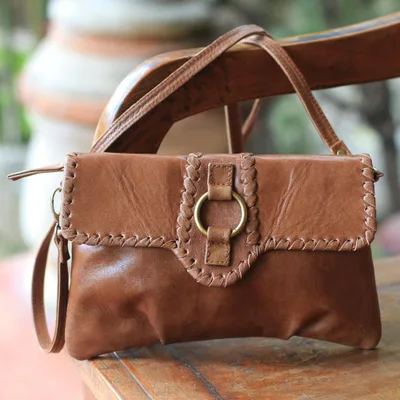 Leather shoulder bag, 'Maluku Vogue' - Leather shoulder bag