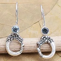 Blue topaz dangle earrings, 'Dragon Water' - Hand Crafted Blue Topaz Dangle Earrings