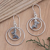Sterling silver dangle earrings, 'Caged Butterfly' - Handmade Sterling Silver Butterfly Earrings