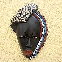 African wood mask, 'King's Child' - Hand-Carved African Tweneboa Wood Wall Mask of Woman