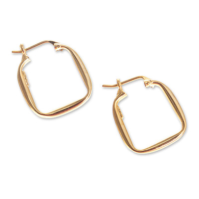 Gold-plated hoop earrings, 'Golden Goddess of the Lakes' - 18k Gold-plated Squared Modern Hoop Earrings from Peru