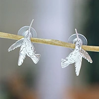 Sterling silver drop earrings, 'Hummingbird Glamour' - Hummingbird-Inspired Silver Drop Earrings from Mexico