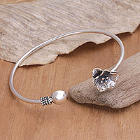 Sterling silver cuff bracelet, 'Floral Lineage' - Handmade Floral Sterling Silver Cuff Bracelet from Bali