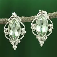 Prasiolite button earrings, 'Calm and Clarity' - Prasiolite button earrings