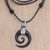 Horn and garnet pendant necklace, 'Midnight Halloween' - Spiral Horn Garnet and Sterling Silver Pendant Necklace (image 2) thumbail