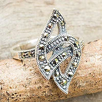 Marcasite cocktail ring, 'Modern Flame' - Artisan Crafted Modern Marcasite Cocktail Ring