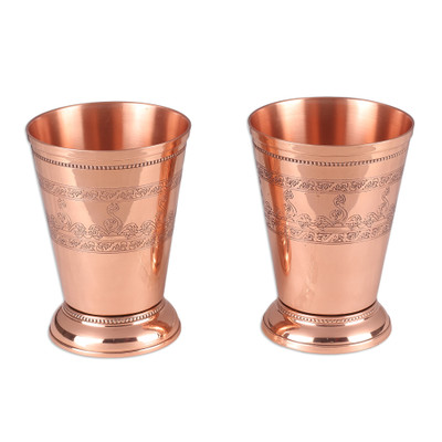 Copper rocks glass, 'Glamorous Elixir' (pair) - Classic High-Polished Copper Rocks Glass Pair Made in India