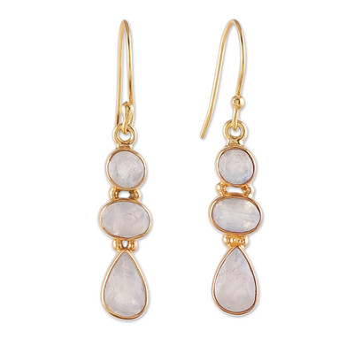 Gold-plated rainbow moonstone dangle earrings, 'Heavenly Gaze' - Gold-Plated Dangle Earrings with 6-Carat Rainbow Moonstones