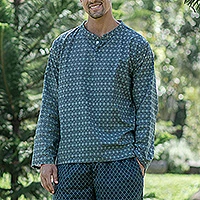 Men's cotton pajama set, 'Green Nights' - Men's Green-Toned Trellis Patterned Cotton Pajama Set