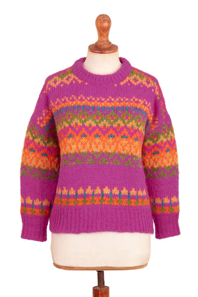 Alpaca blend relaxed sweater, 'Color Story' - Ribbed Knit Alpaca Blend Pullover Sweater in Fuchsia Shade