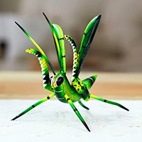 Wood alebrije sculpture, 'Green Good Luck Cricket' - Wood Alebrije Cricket Sculpture in Green from Mexico