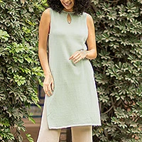 Cotton and baby alpaca blend tunic, 'Crystal Waters' - Long Cotton Blend Sleeveless Tunic