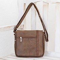 Faux leather messenger bag, 'Chocolate Travels' - Faux Leather Messenger Bag in Chocolate from Costa Rica