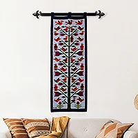 Wool tapestry, 'Birds of the Blue Valley' - Bird-Themed Handloomed Blue Wool Tapestry Made in Peru