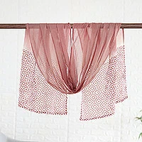 Cotton shawl, 'Rosewood Diamonds' - Soft Rosewood Cotton Shawl with Diamond Motifs Made in India