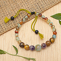Multi-gemstone beaded bracelet, 'Bold Glimpses' - Folk Art Bohemian Multi-Gemstone Beaded Bracelet from Bali