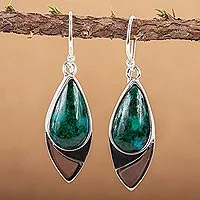 Chrysocolla dangle earrings, 'Ocean's Edge' - Mexican Contemporary Chrysocolla Earrings in Taxco Silver